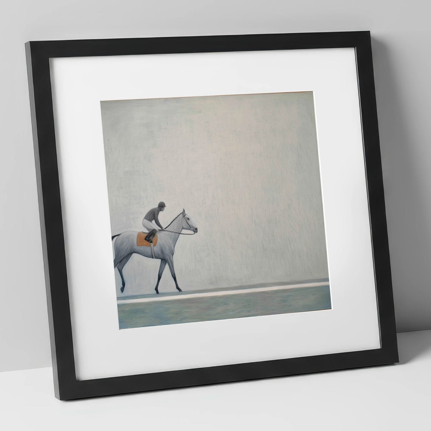 Silent Stride racing horse art print in black frame
