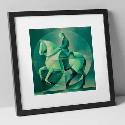 Emerald Cadence dressage horse art print in black frame