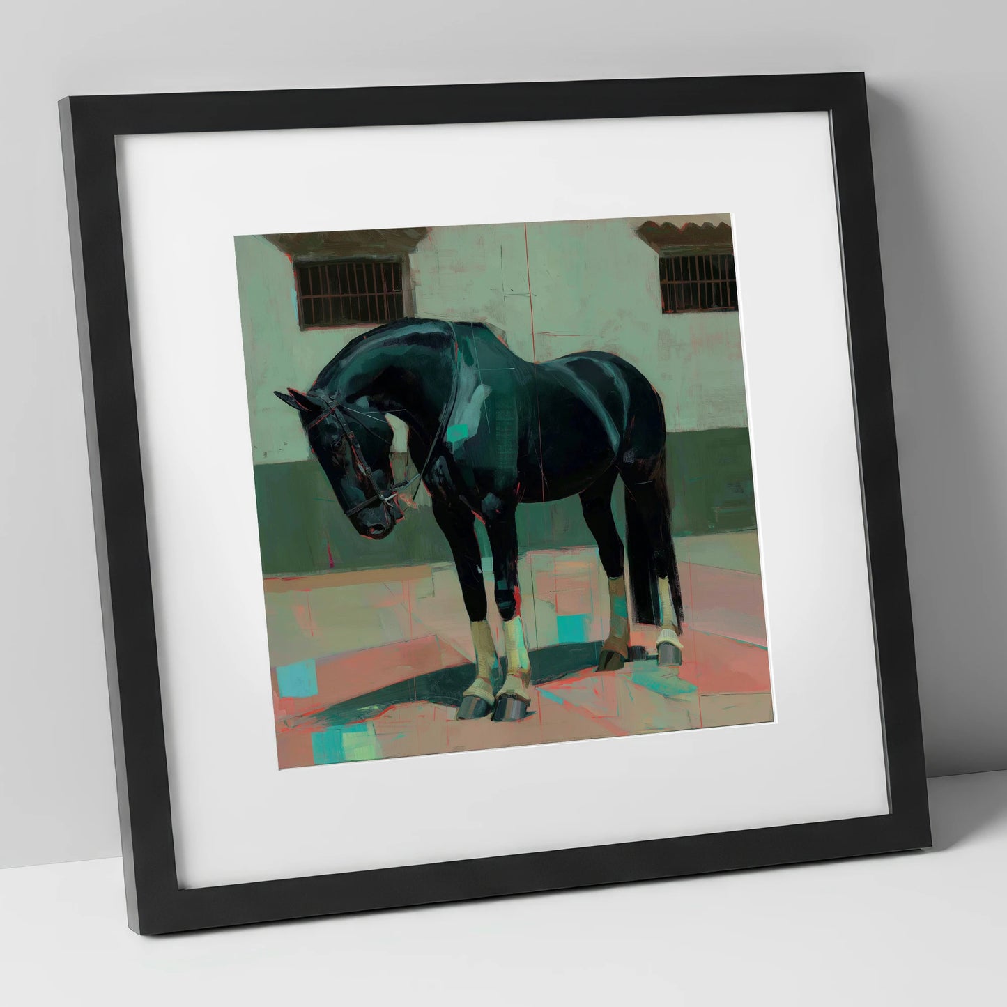 Midnight Silhouette Study horse breed art print in black frame