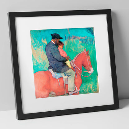 The Shared Ride horse & rider art print in black frame