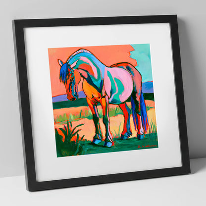 Colourful Contemporary Standing Horse horse breed art print in black frame