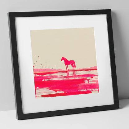Magenta Horizon Reflection horse landscape art print in black frame