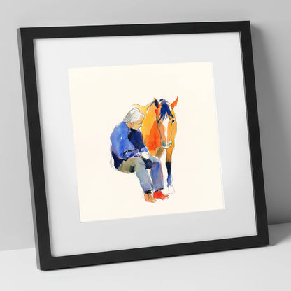 Shared Silence horse & rider art print in black frame