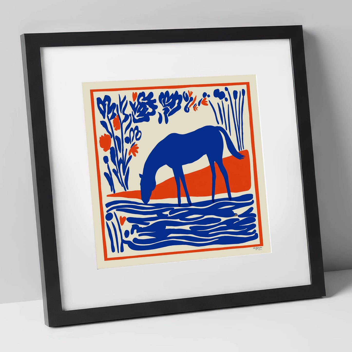 Cobalt Equine Oasis horse landscape art print in black frame