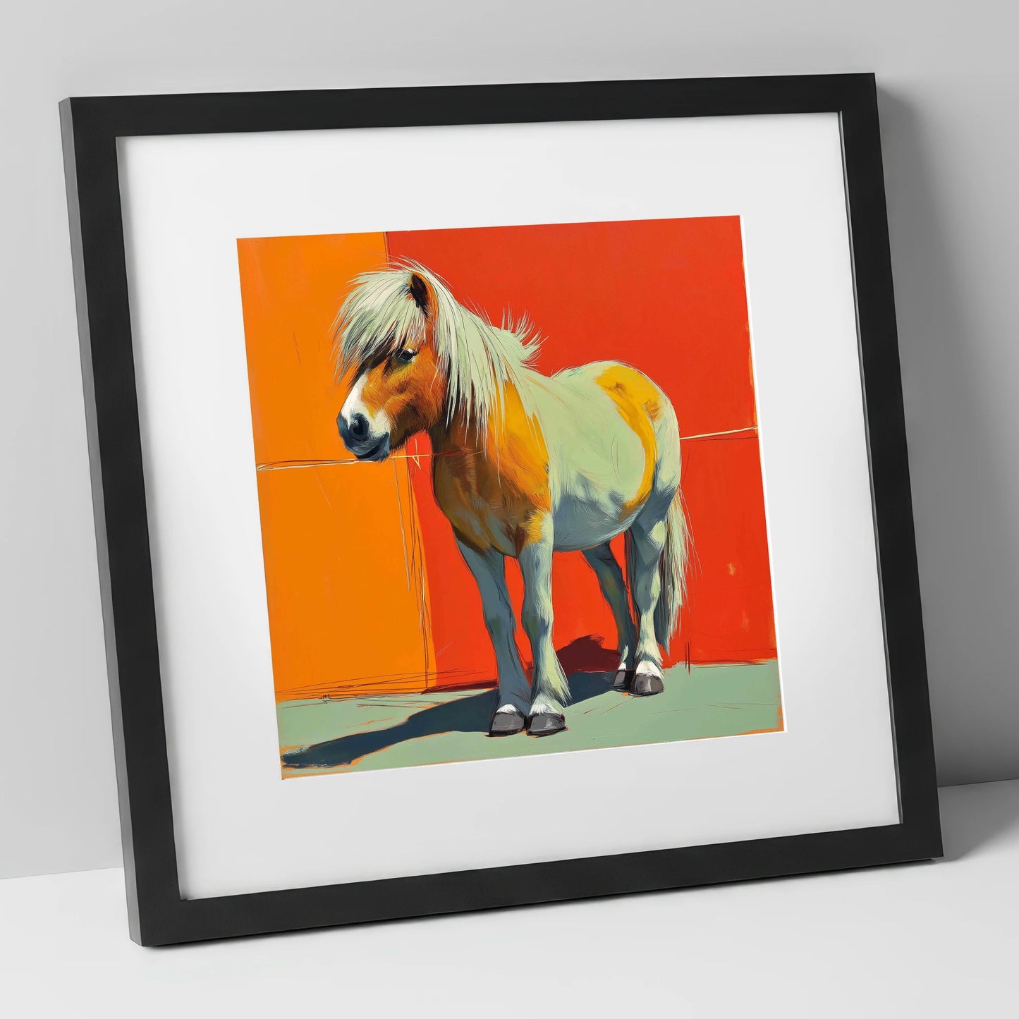 Vibrant Pony Portrait horse breed art print in black frame