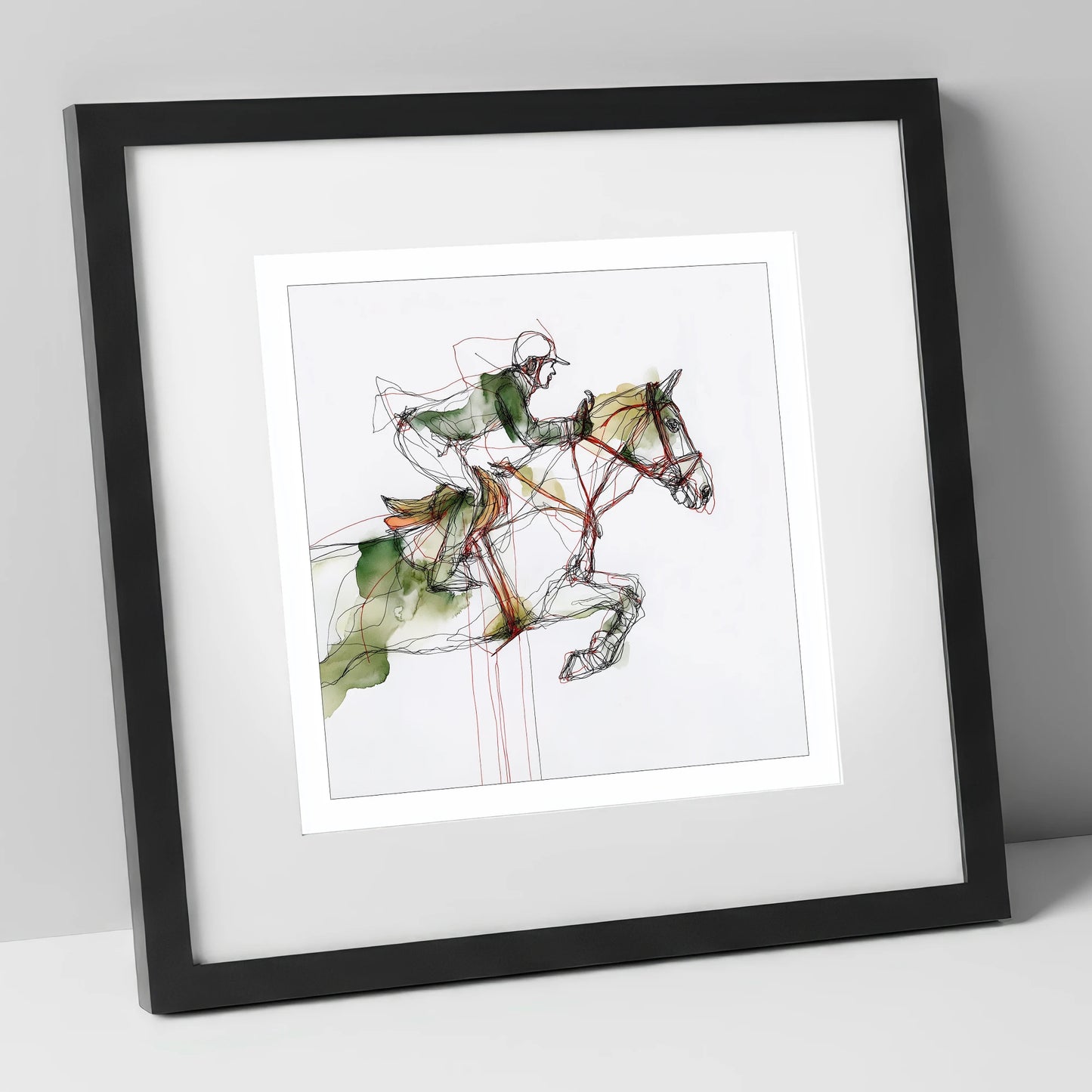 Dynamic Flight show jumping horse art print in black frame