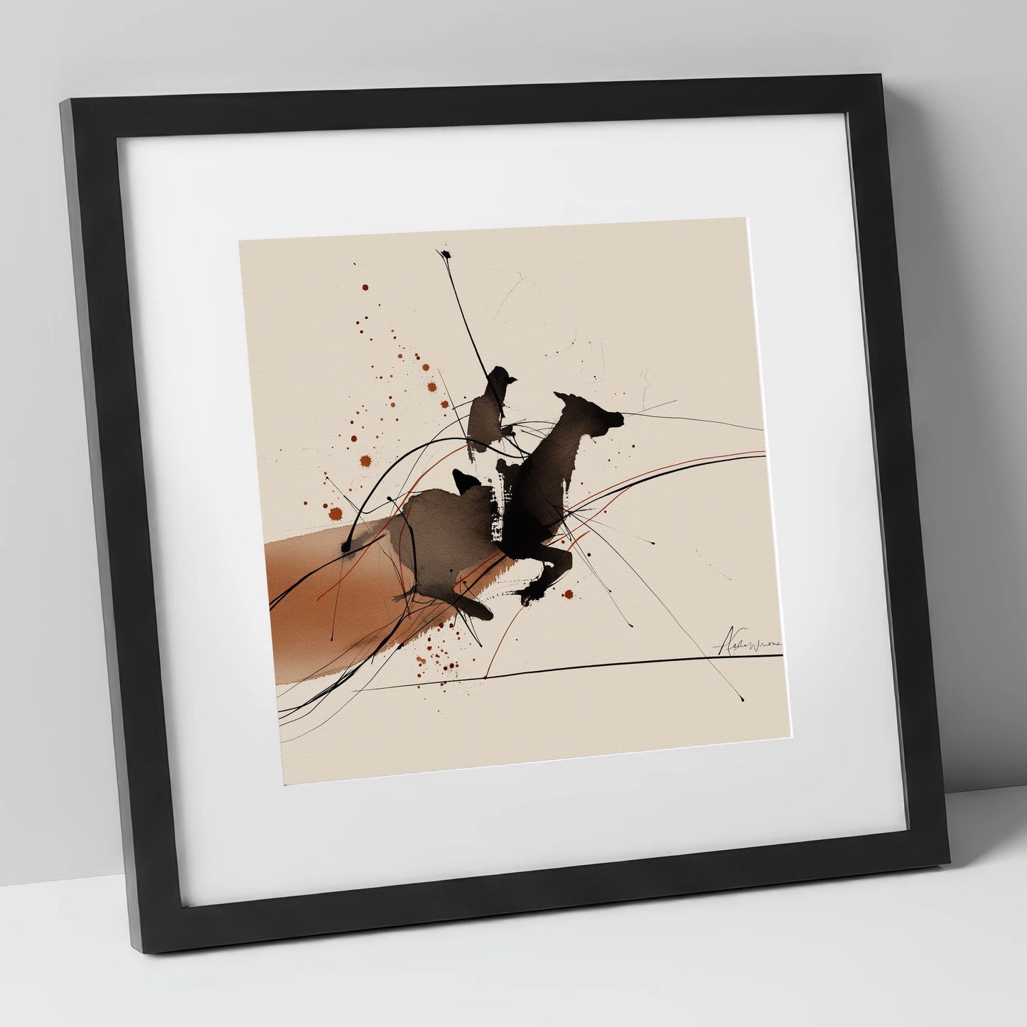 Forward Momentum horse & rider art print in black frame