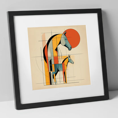 Structured Equine Harmony mare & foal art print in black frame