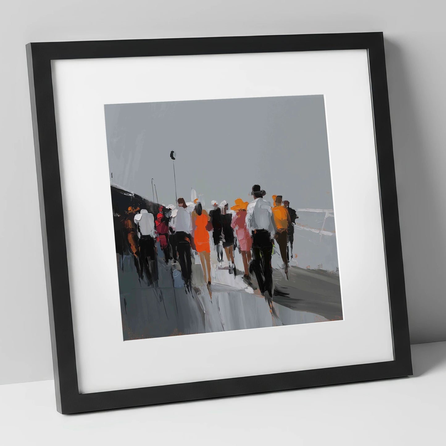 The Grandstand Parade racing horse art print in black frame