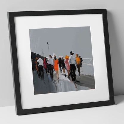 The Grandstand Parade racing horse art print in black frame