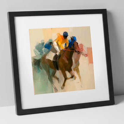 Breakaway Pace racing horse art print in black frame