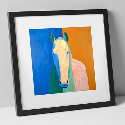 Cobalt And Clay Equine horse portrait art print in black frame