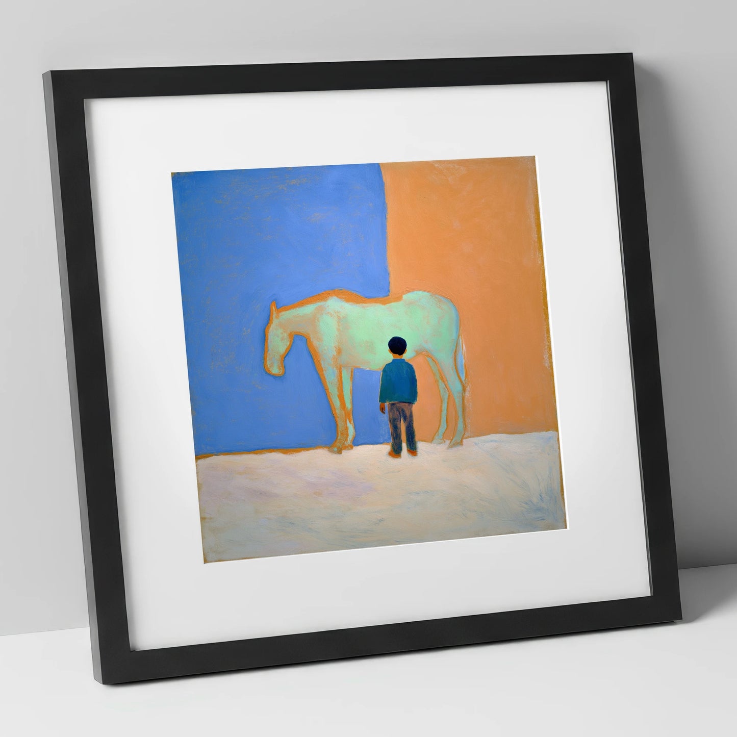 A Silent Understanding horse & rider art print in black frame