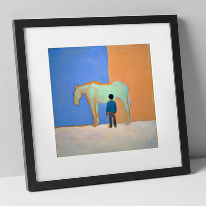 A Silent Understanding horse & rider art print in black frame