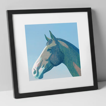 The Azure Profile horse portrait art print in black frame