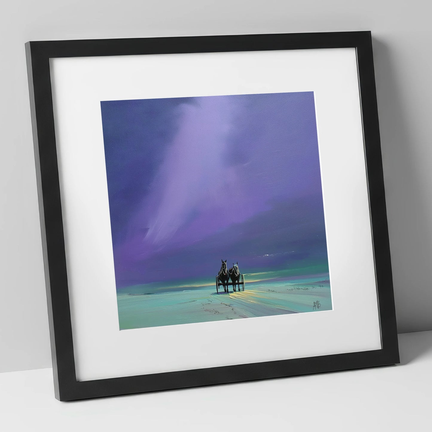 Twilight Harness working horse art print in black frame