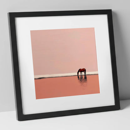 Dusty Rose Solitude horse landscape art print in black frame