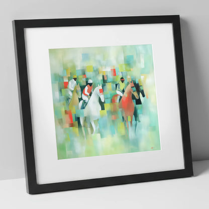 Prismatic Racing Silks racing horse art print in black frame