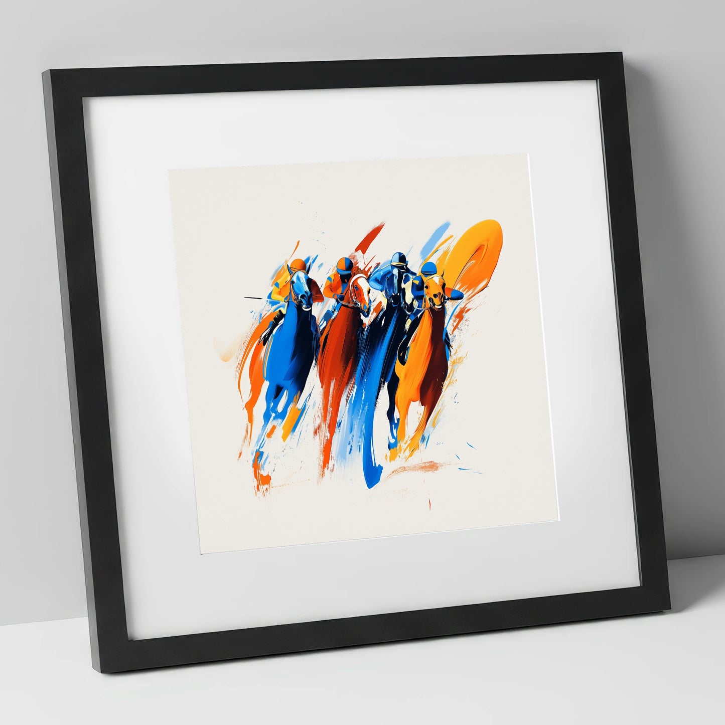 The Final Furlong racing horse art print in black frame