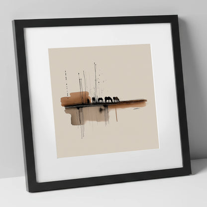 Sepia Horizon Herd horse landscape art print in black frame