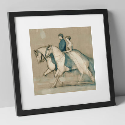 Quiet Companionship horse & rider art print in black frame