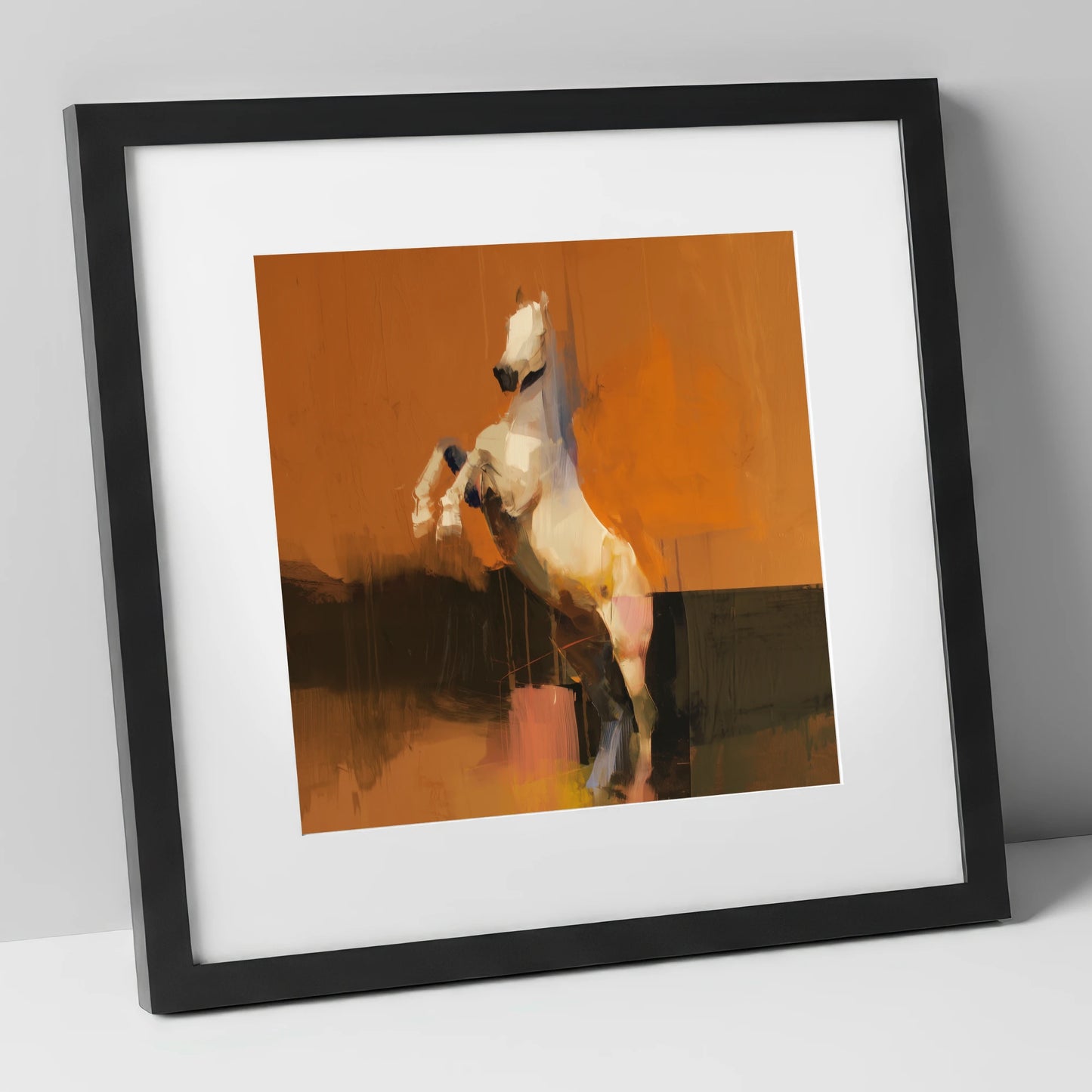 Rise in Ochre horse portrait art print in black frame