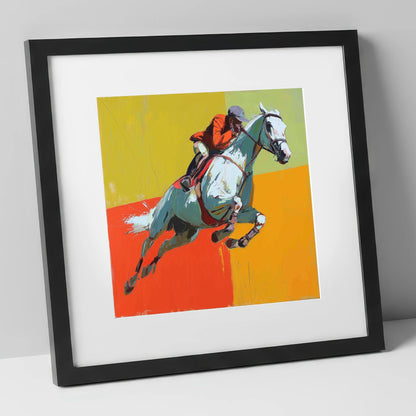 Momentum In Colour show jumping horse art print in black frame