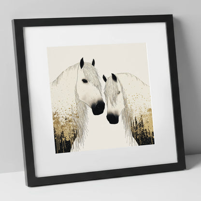 Gilded Companions horse landscape art print in black frame