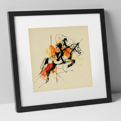 Amber Flight show jumping horse art print in black frame