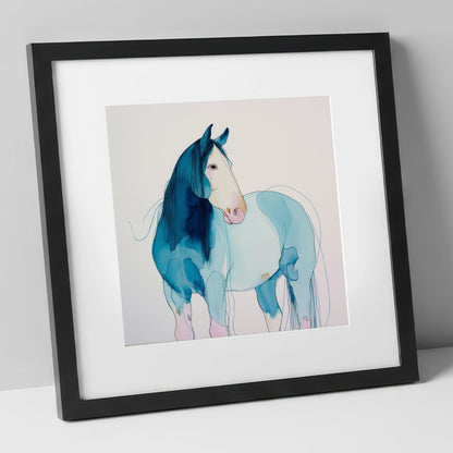 Ethereal Blue Equine horse breed art print in black frame