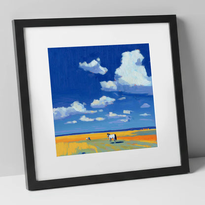 Beneath the Ultramarine Sky horse landscape art print in black frame