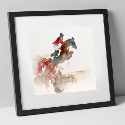 Crimson Flight show jumping horse art print in black frame