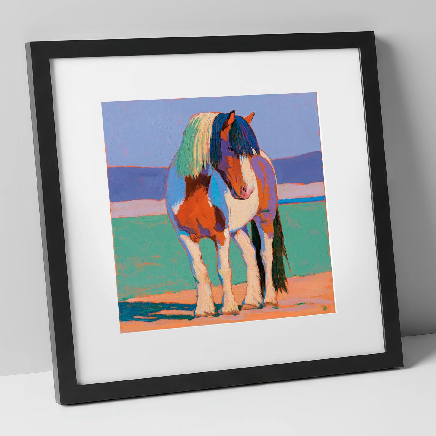 Vibrant Coloured Cob Portrait horse breed art print in black frame