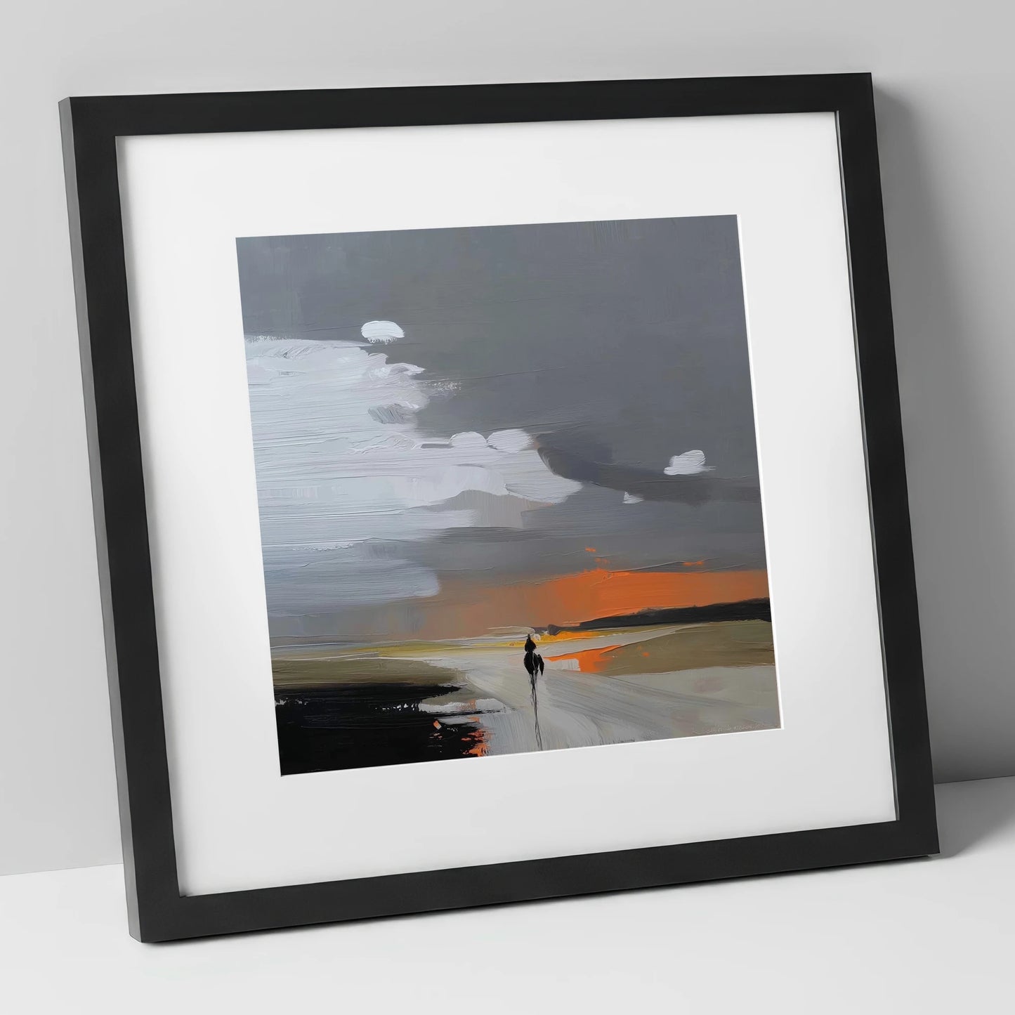 Into the Amber Dusk horse landscape art print in black frame