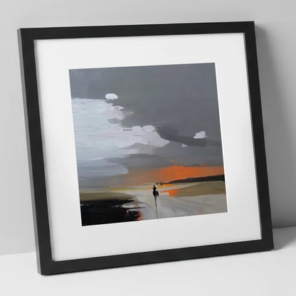 Into the Amber Dusk horse landscape art print in black frame