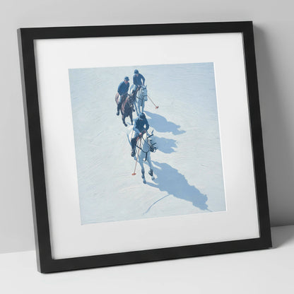 The Long Shadow Chukka polo horse art print in black frame