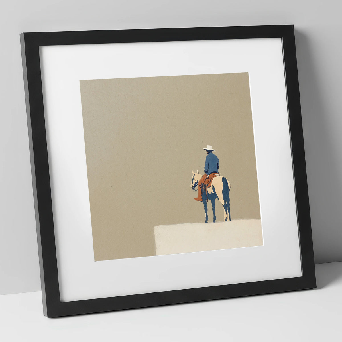 Western Rider on Paint Horse western horse art print in black frame
