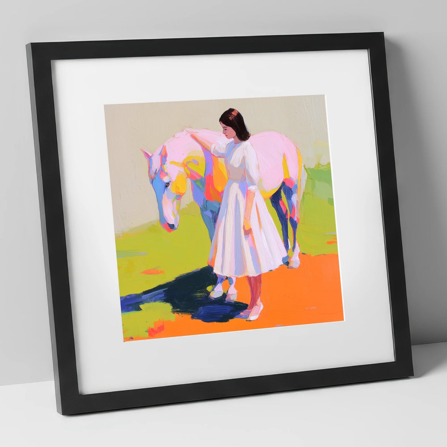 Radiant Connection horse & rider art print in black frame