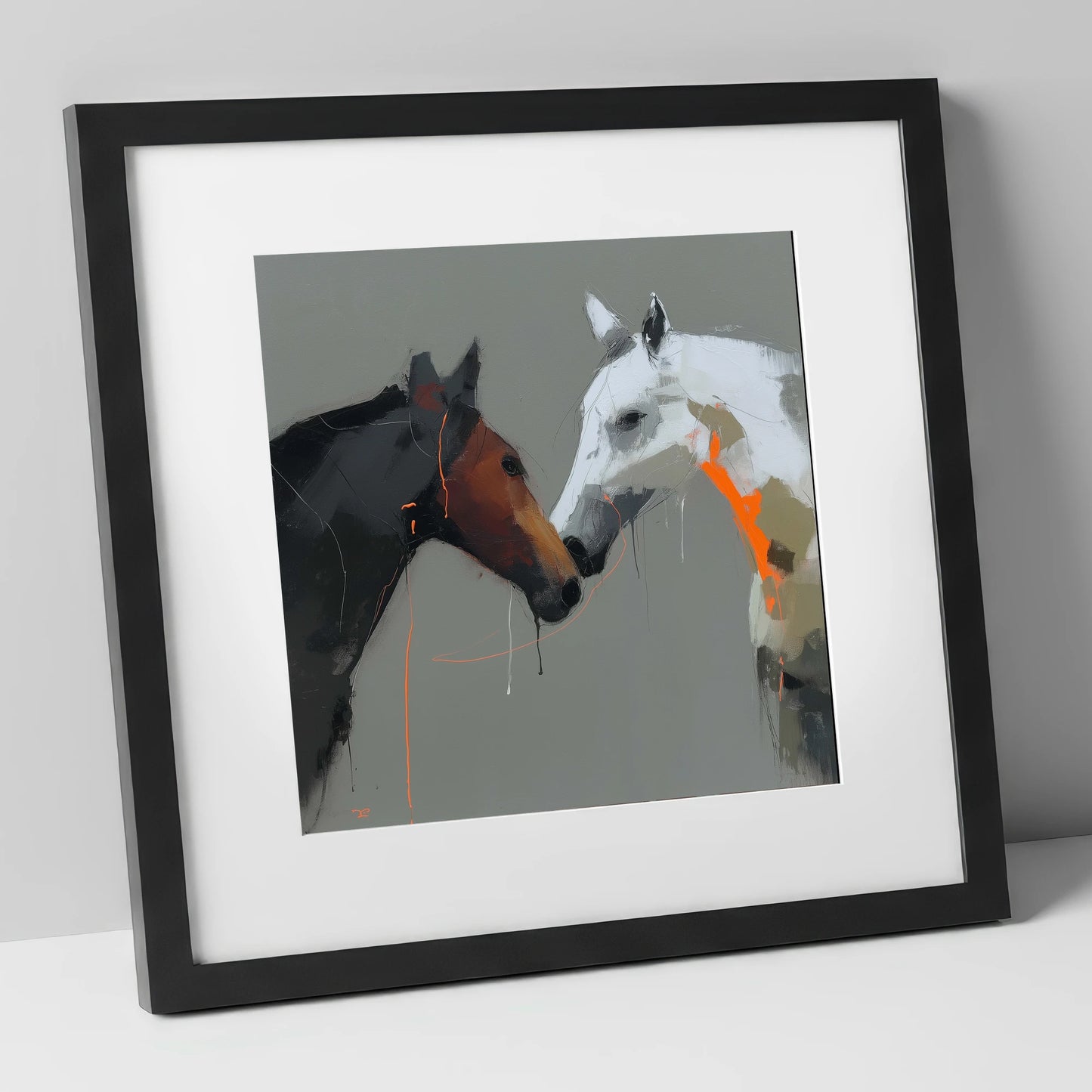 Bold Connection horse portrait art print in black frame
