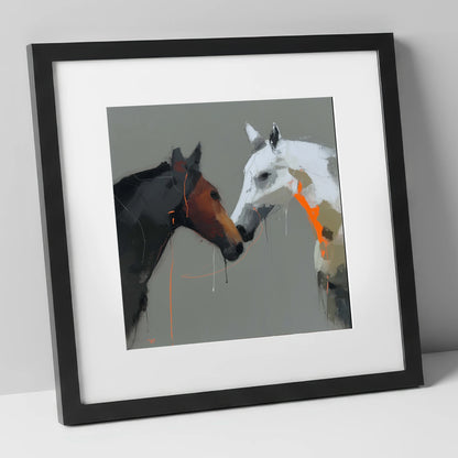 Bold Connection horse portrait art print in black frame
