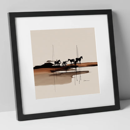 Herd on the Horizon horse landscape art print in black frame