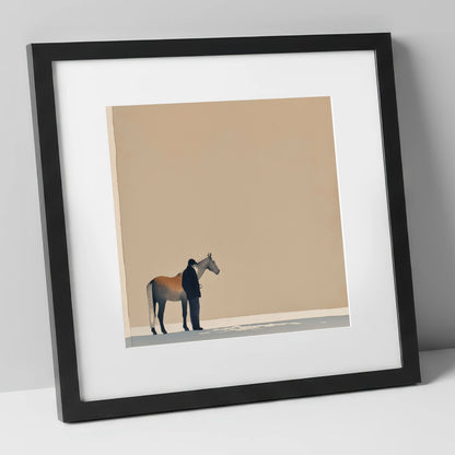 Stillness Together horse & rider art print in black frame