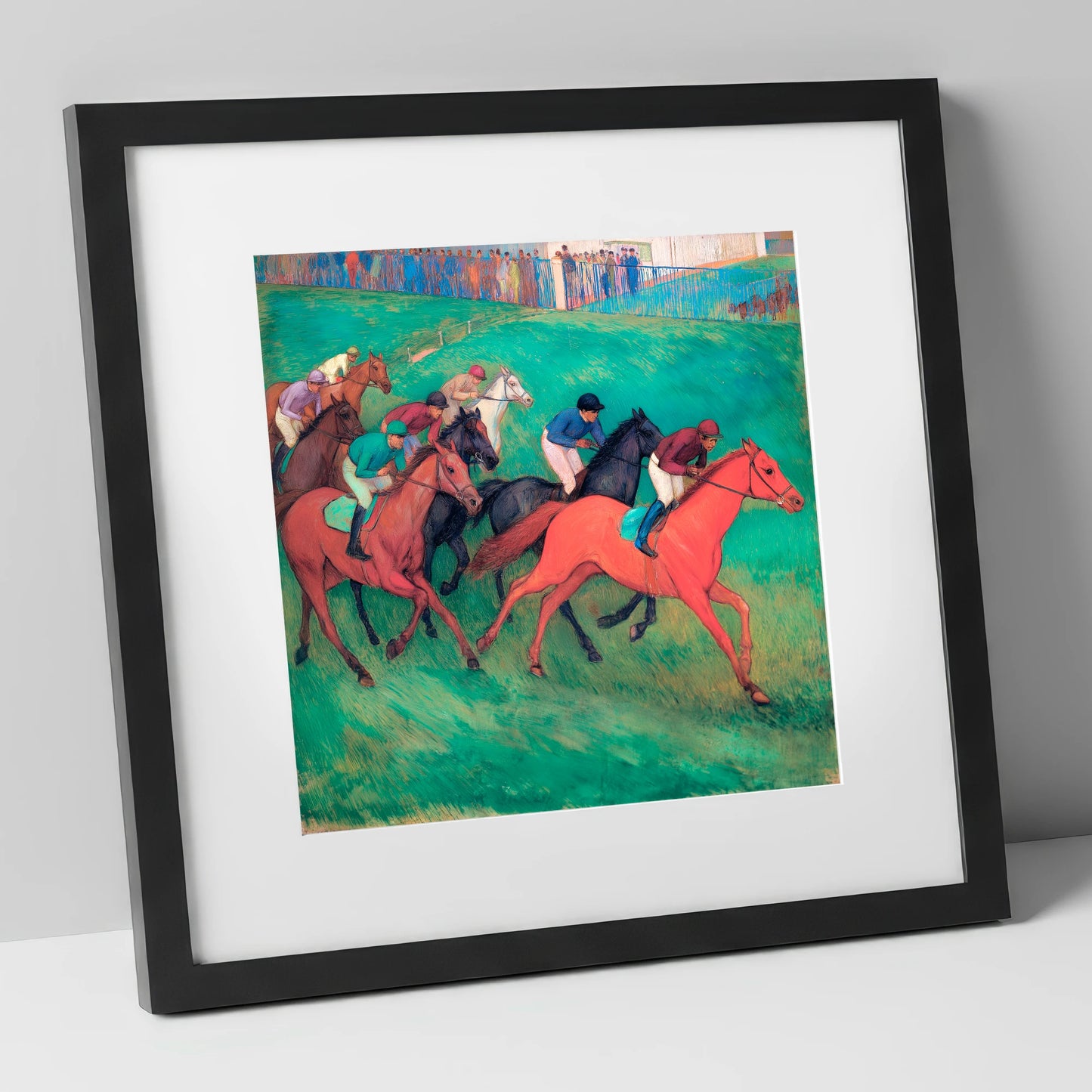 The Crimson Gallop racing horse art print in black frame