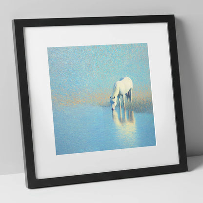 Luminous Waters horse landscape art print in black frame