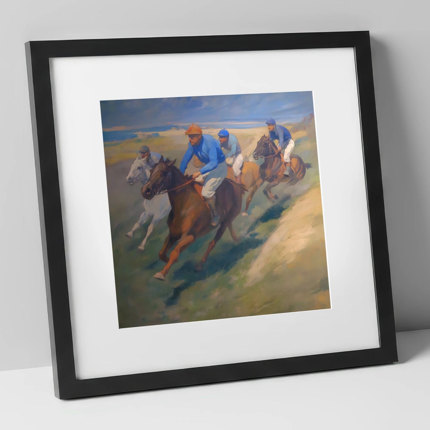 The Classic Chase racing horse art print in black frame