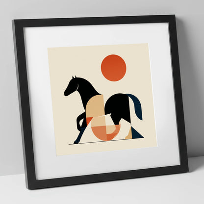 Geometric Equine Form horse portrait art print in black frame