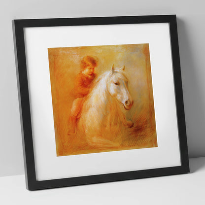 The Bareback Bond horse & rider art print in black frame