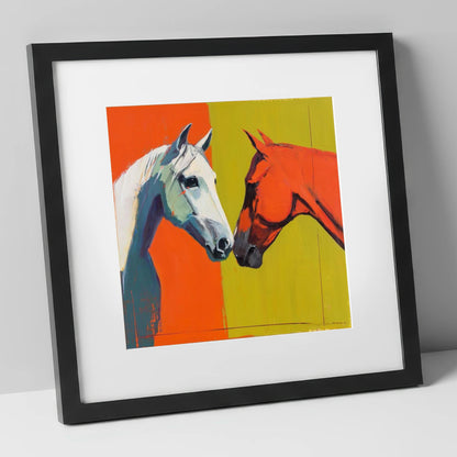 Vibrant Connection horse portrait art print in black frame
