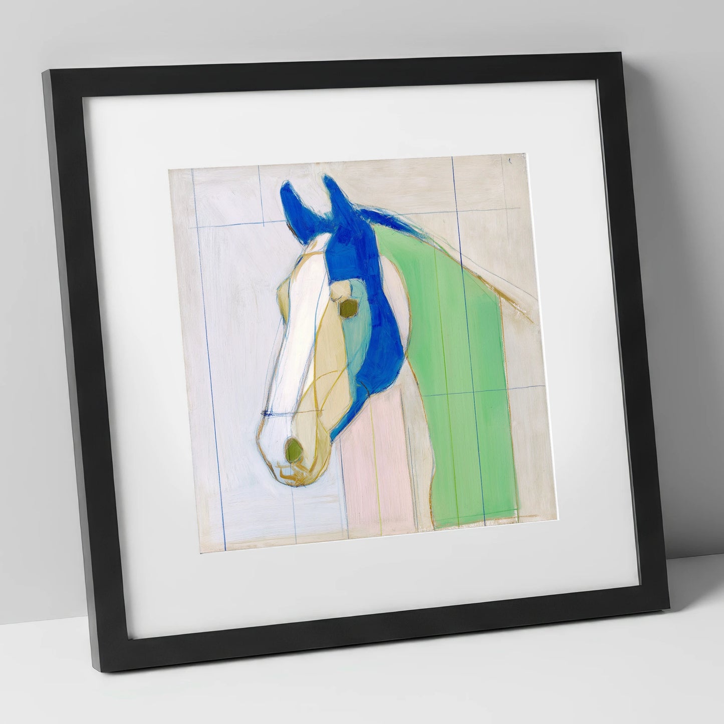 Architectural Azure Profile horse portrait art print in black frame