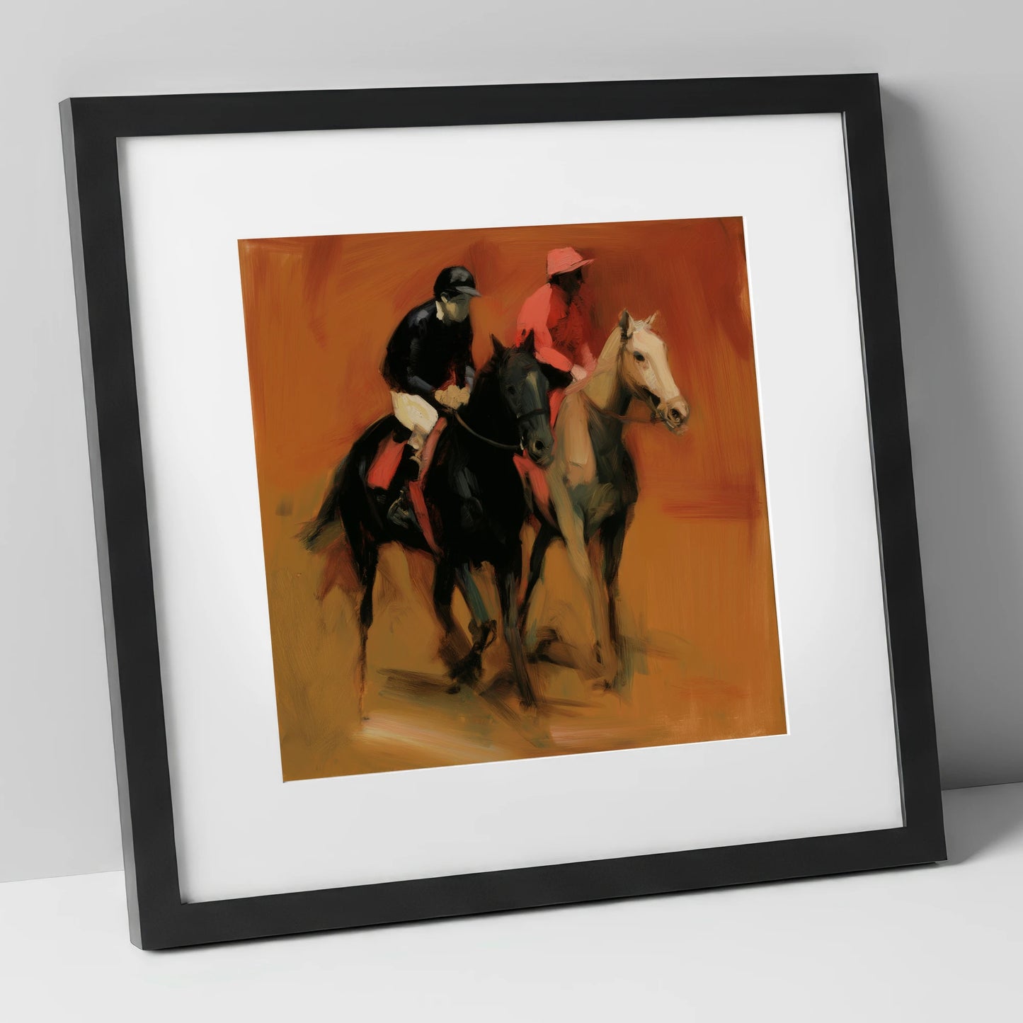 Towards the Start racing horse art print in black frame